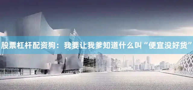 股票杠杆配资狗：我要让我爹知道什么叫“便宜没好货”